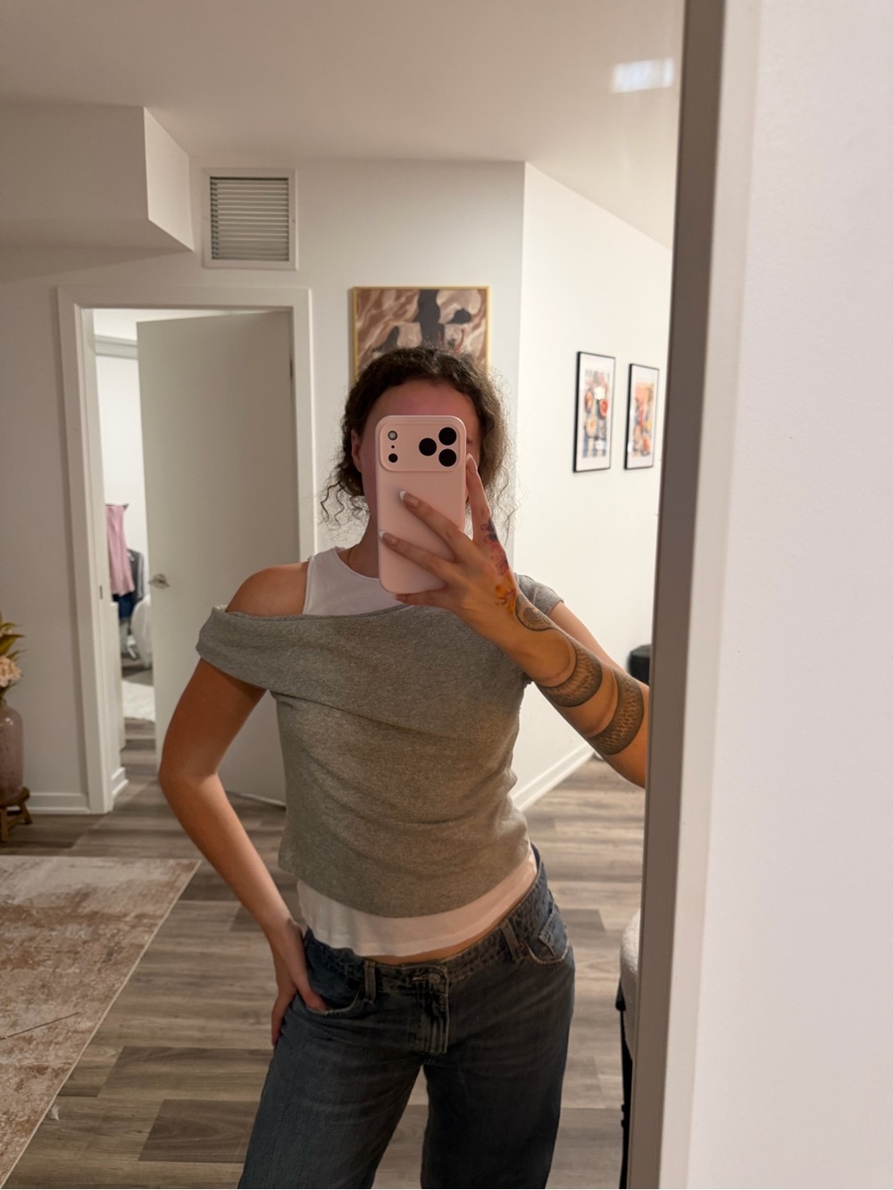 Zara Light Gray Off-Shoulder Knit Top